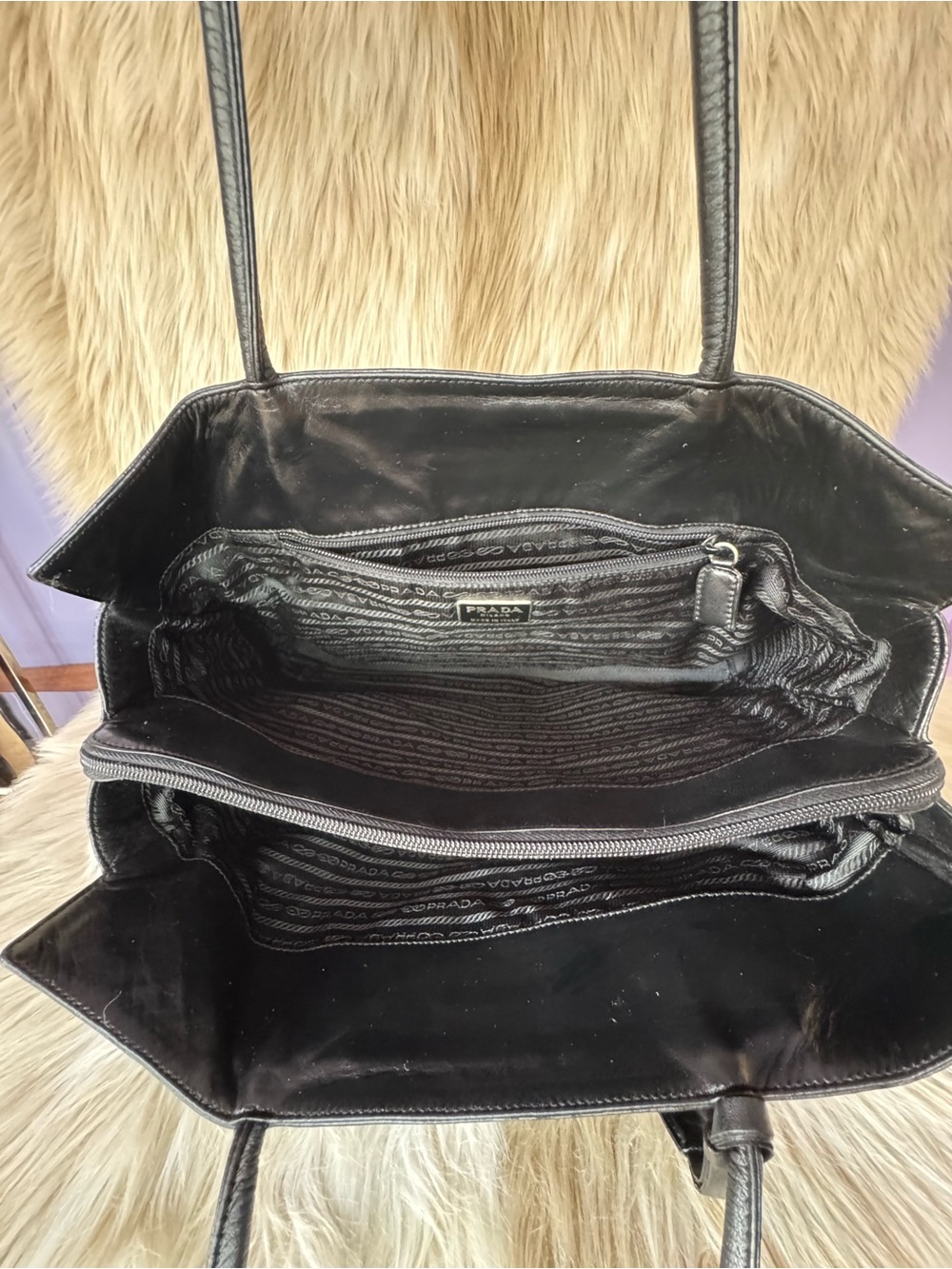 Prada Black Leather Tote with Triangle Logo - Picture 9 of 13